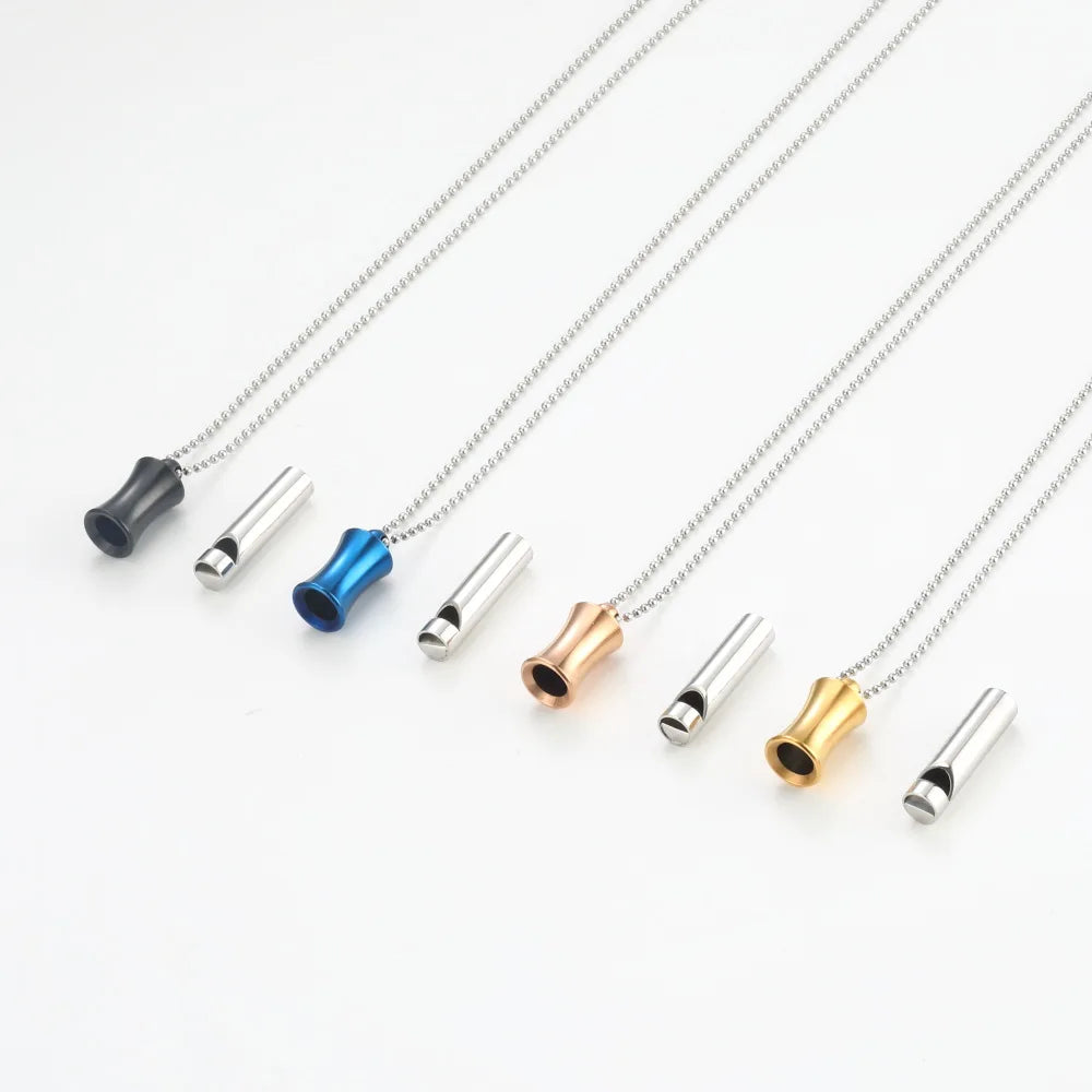Stainless Steel Stress Relief Mindful Necklace Blowable Meditation With Chain Breathing Necklace Tool for Yoga Sports