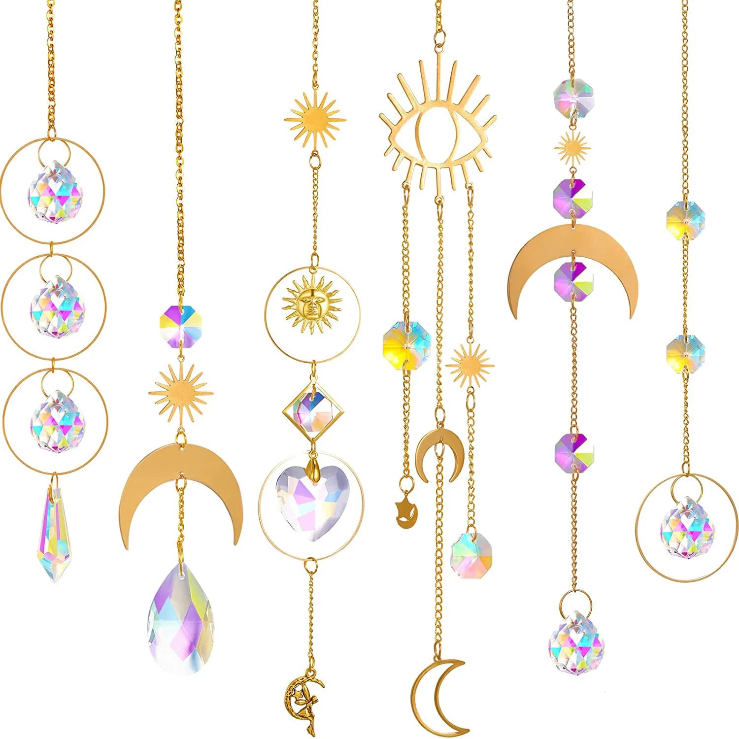 Hollow Natural Crystal Moon Suncatcher for Wall Hanging Window Car Garden Decor Crystal Suncatcher Pendant