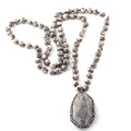 Fashion 8mm Natural Stone Howlite Necklace Knotted Irregular Oval Stone Drop Pendant Necklace for Women
