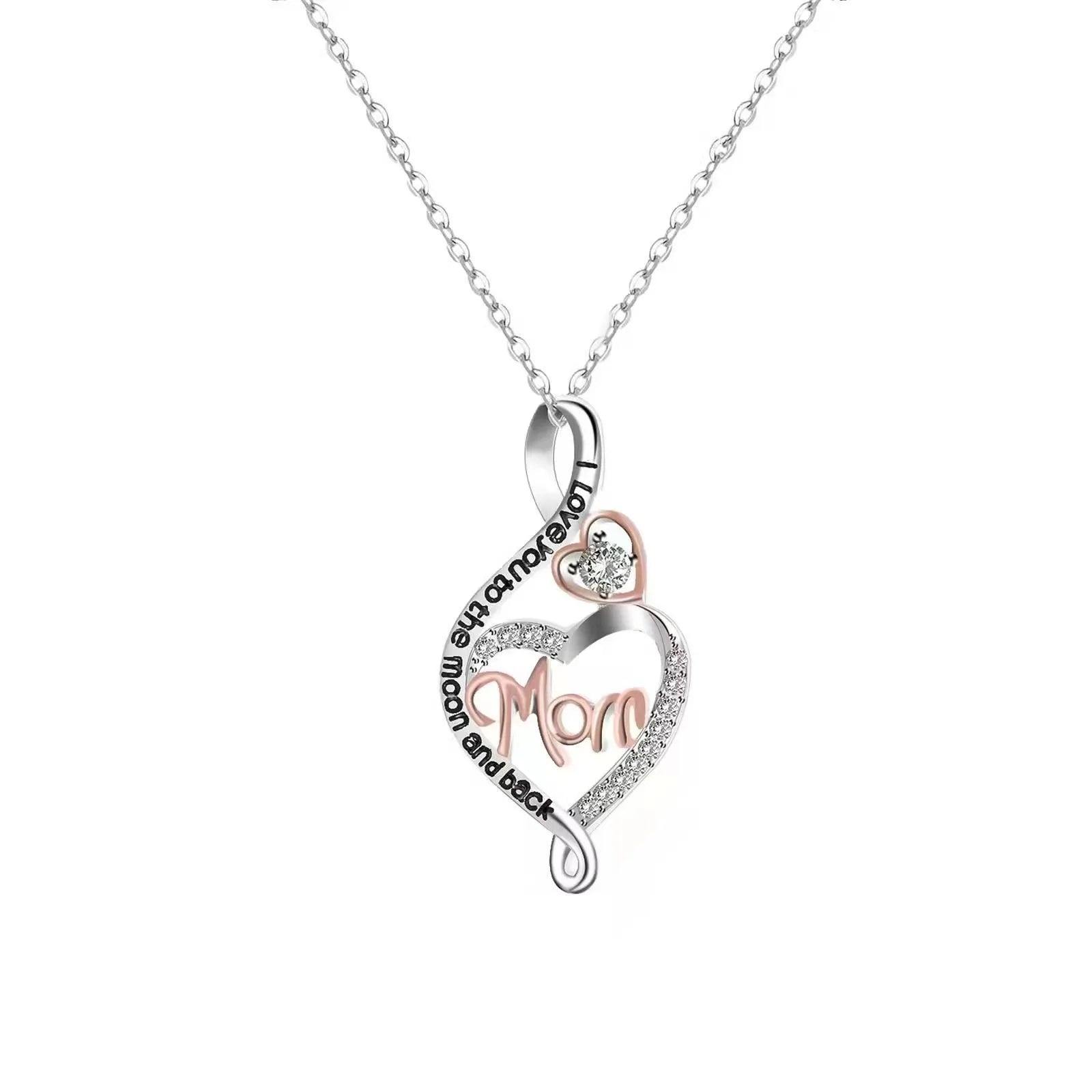 Wholesale Clavicle Chain love Double Heart Diamond Stone Pendant Ladies Mom Heart Necklaces for Mothers Day