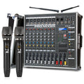 Biner GT8M Professional 8 Channel Audio Power Amplifier  with Two Wireless Microphones for Stage Wedding Powered Audio Mixer
