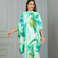 Wholesale EID Ramadan Dubai Tutkish Arab Kaftan Maxi Dress Ethnic Islamic Clothing Printed Abaya Muslim Green Dresses