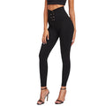 Women's Fashion Belted Yoga Pants Eyelet Drawstring Crossover Waistband Leggings Skinny Pencil Style Breathable for Spring