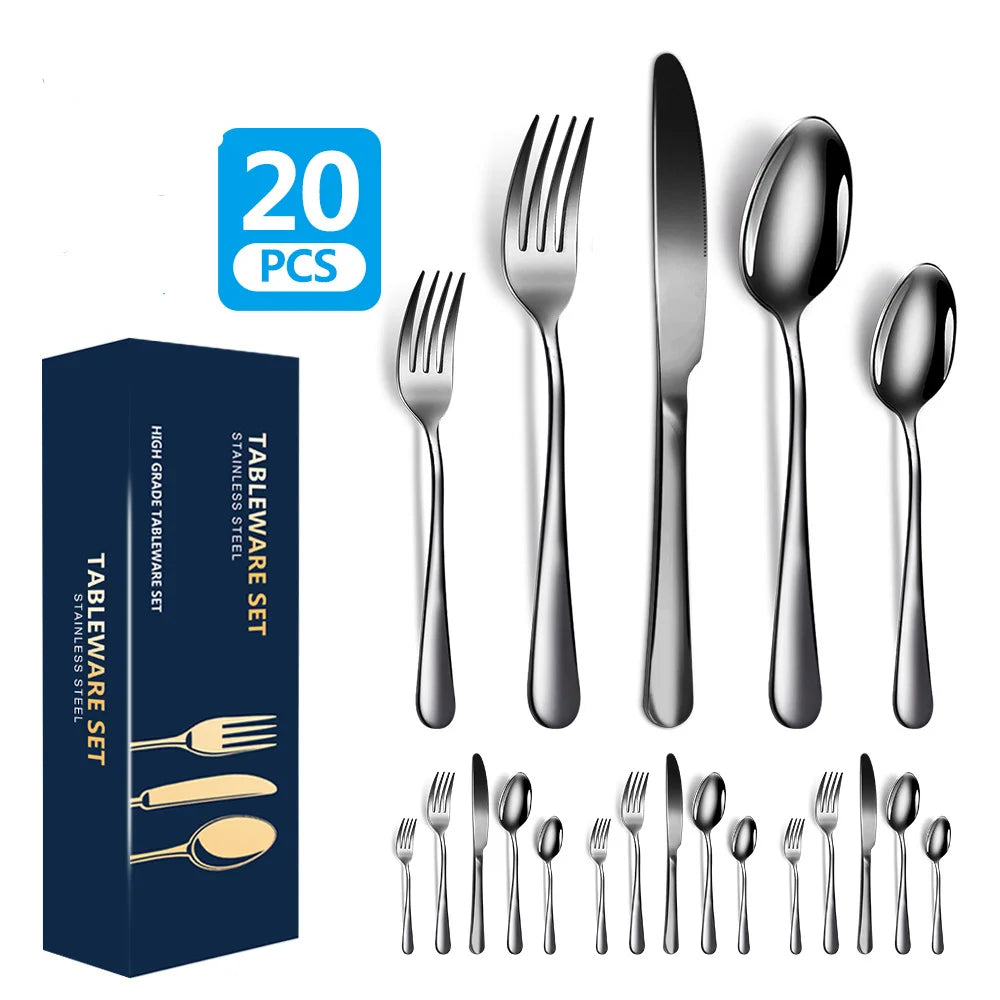 Hot Sale 20-PCS Gold Knife Fork Spoon Wedding Flatware Set Gold Silverware Set Stainless Steel Cutlery Coutellerie