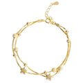 Fashion 925 Sterling Silver Double Layer Five-pointed Star with a Ball Gold Plated Bracelet Jewelry for Women Girls