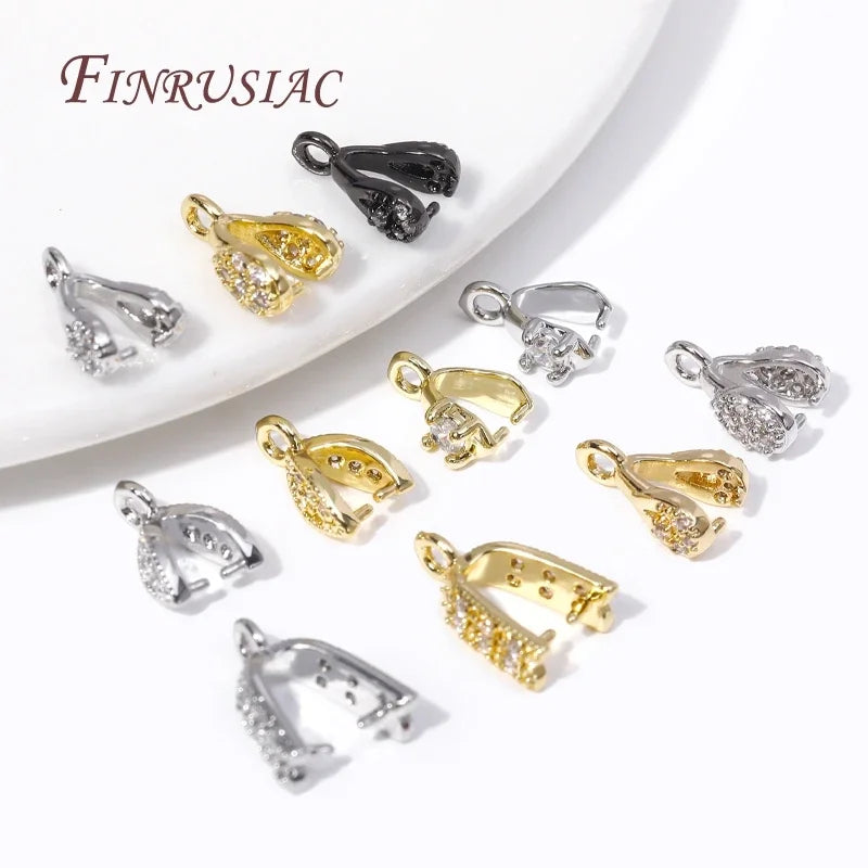 Multi Types 18K Gold Plated Inlaid Zircon Bails Pendants Pinch Clip Bails Crystal Agate Jewelry Making for Necklace Earring