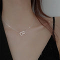 XL23318 Sweet Design Double Heart Fashion Necklace Popular Gold Plated Stainless Steel Simple Romantic Necklace for Women
