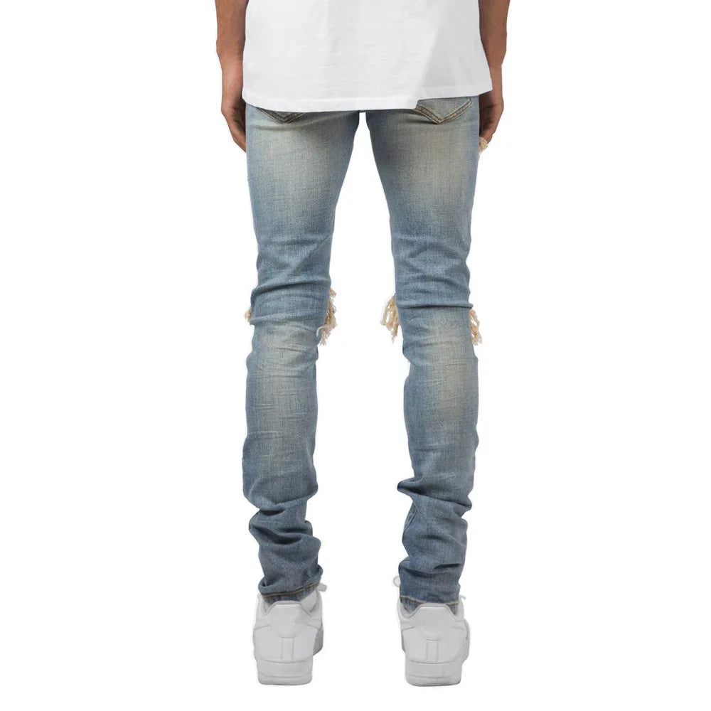 Guanzhou Auyan Men's Jeans Personalized Pleated Slim Stretch Men Jeans Pants Trouser for Men