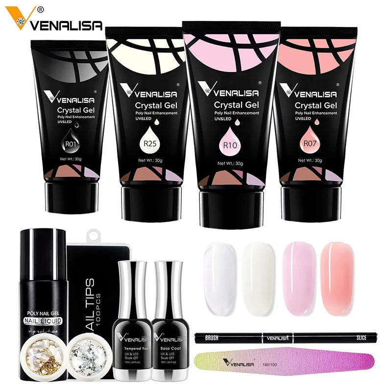 Venalisa Nail Art French Nail Acrylic 30g Poly Gel Kit With slip Solution Nail File Tips Brush Decoration Set