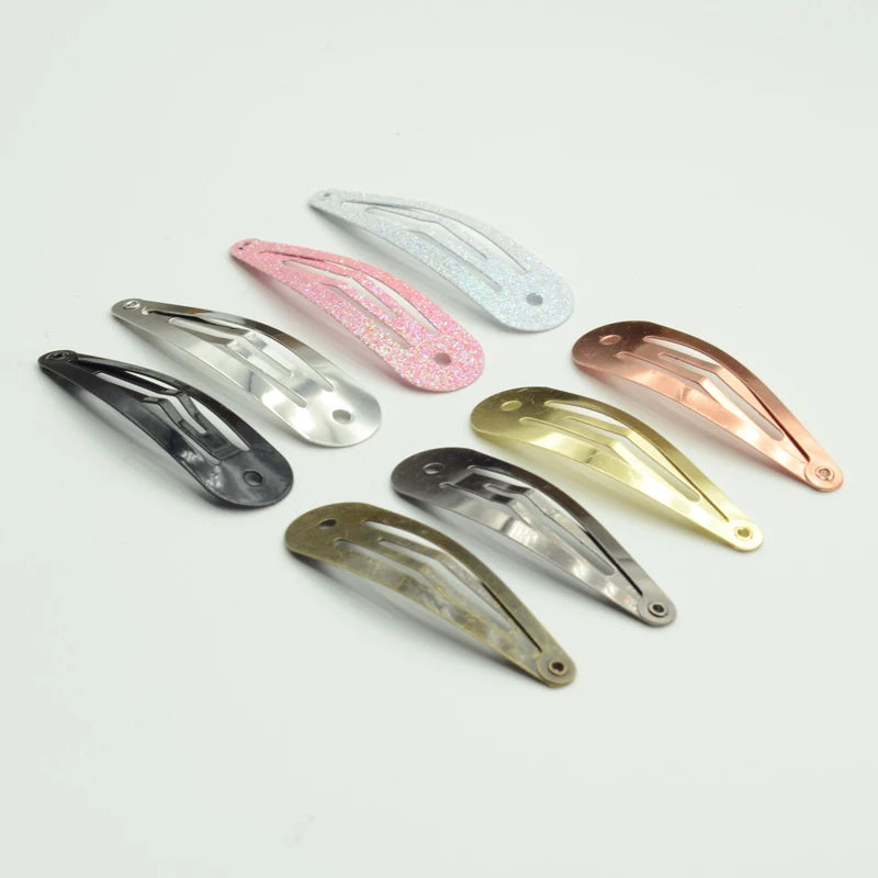 100PCS/bag 5.0cm Tear Drop Metal Snap Hair Clips With Round Hole Plain BB Hairpins Kids Boutique Hair Accessories