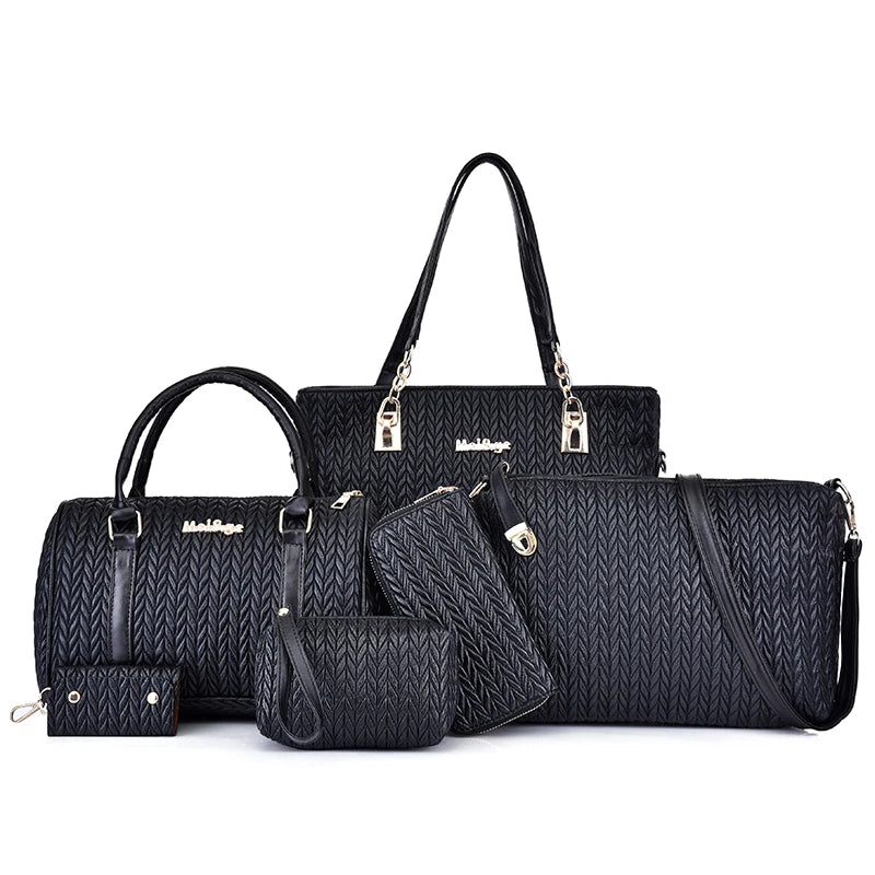 New Arrival Women Handbag Retro Fashion PU Leather Bolsos Mujer 6pcs Handbag Set and Purse for Ladies