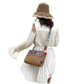Summer Retro Ethnic Style Crossbody Bag Fashionable Lady Purses Two Handles Straw Woven Women's Shoulder Bag Letter Decoration