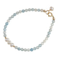 Elegance 925 Sterling Silver Half Pearl Half Aquamarine Beaded Bracelets for Women Wholesale