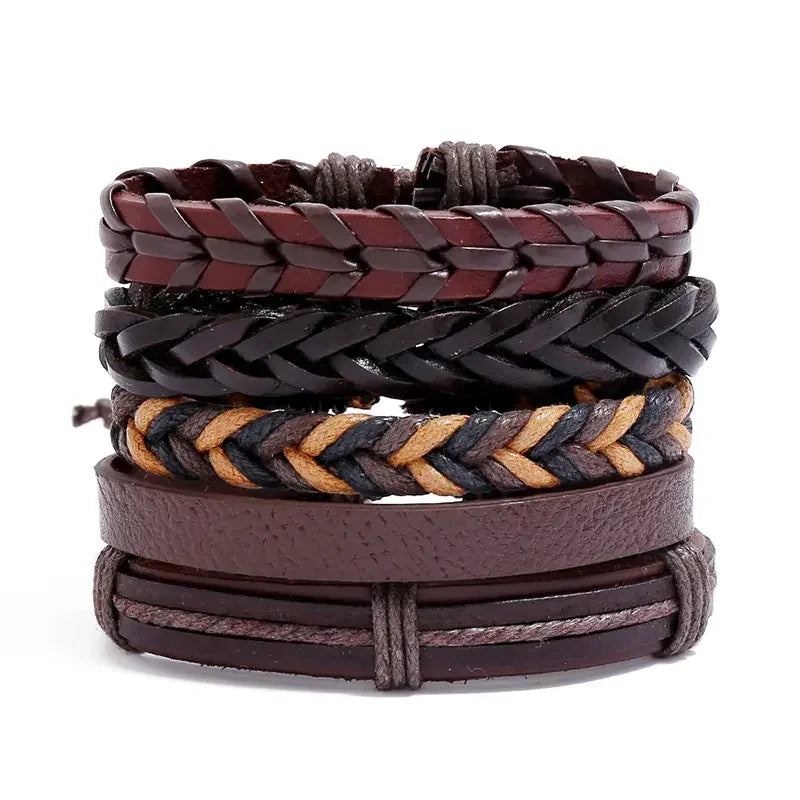Vintage Handmade Leather Braid Bracelets 5pcs Men's Adjustable Size for Wedding Anniversary or Gift Wholesale Price
