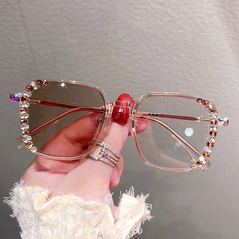 Photochromic Glasses Anti Blue Light Glasses Diamond Studded Glasses for Women