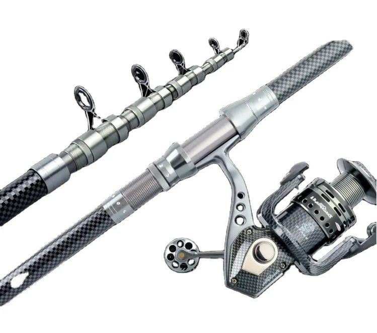 2.1m Telescopic Carbon Fishing Rod and Reel Sombo Surf Rod Sea Fishing Rod