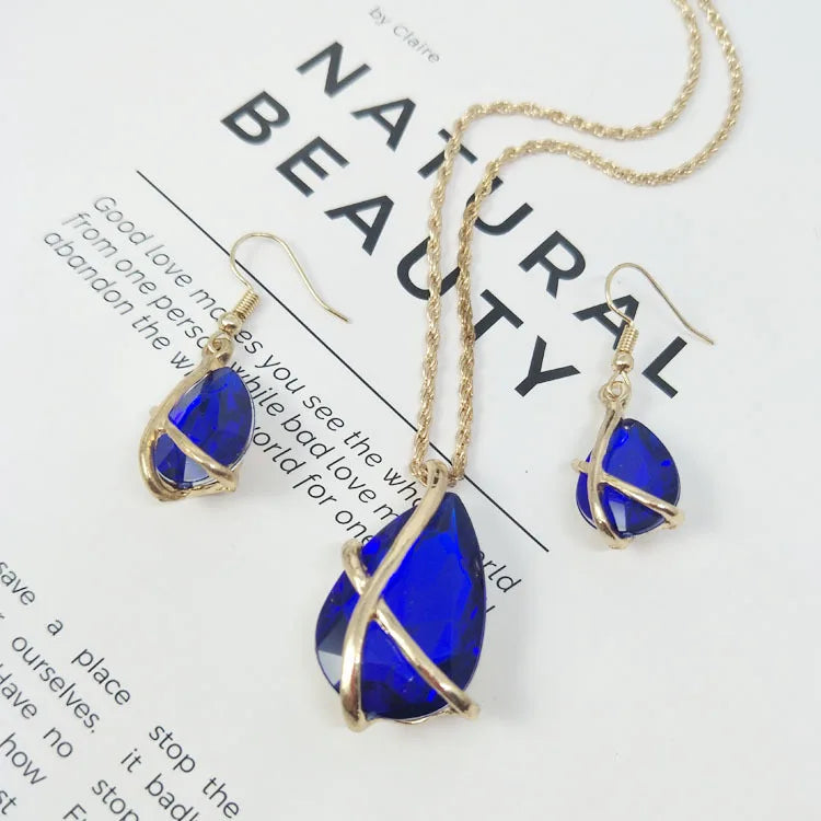 Hot Sale Africa Bridal Jewelry Set Charm Gem Crystal Necklace Earrings Sets Wedding Party Jewelry for Women