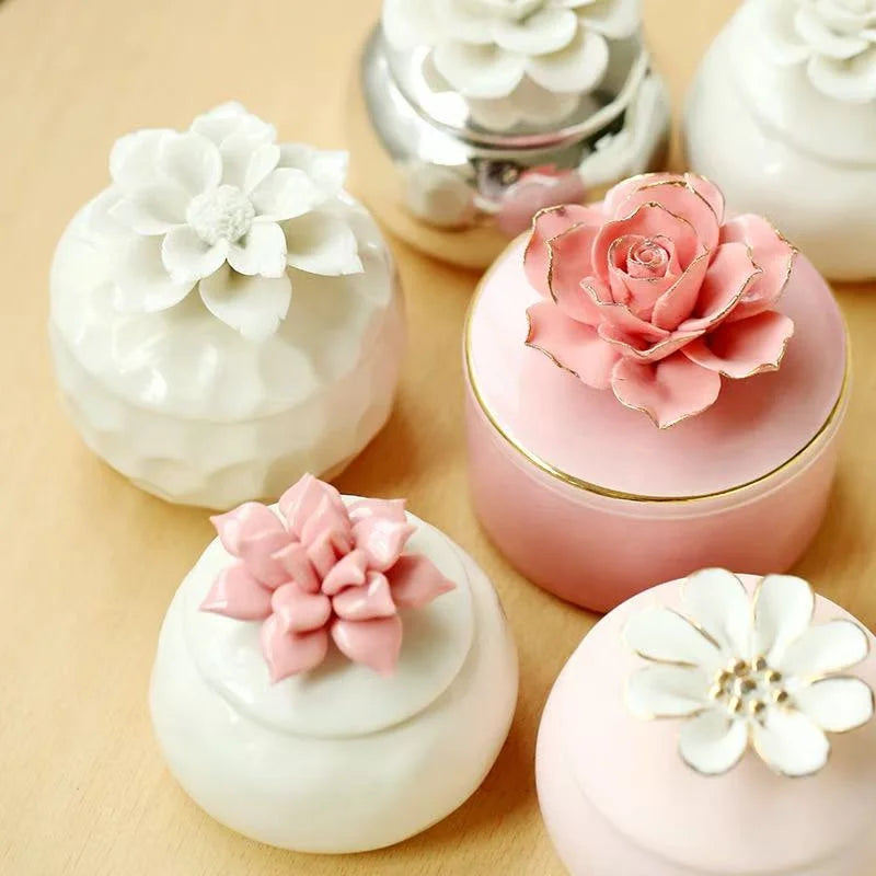 Ceramic Jar Candy Jar Porcelain Wedding Jewelry Jar Decorative with Handmade Flower Box