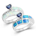 Women's 925 Silver Wedding Ring Triangle Opal Bluestone White Gemstone Engagement Jewelry Triangle Opal Bluestone White Gemstone