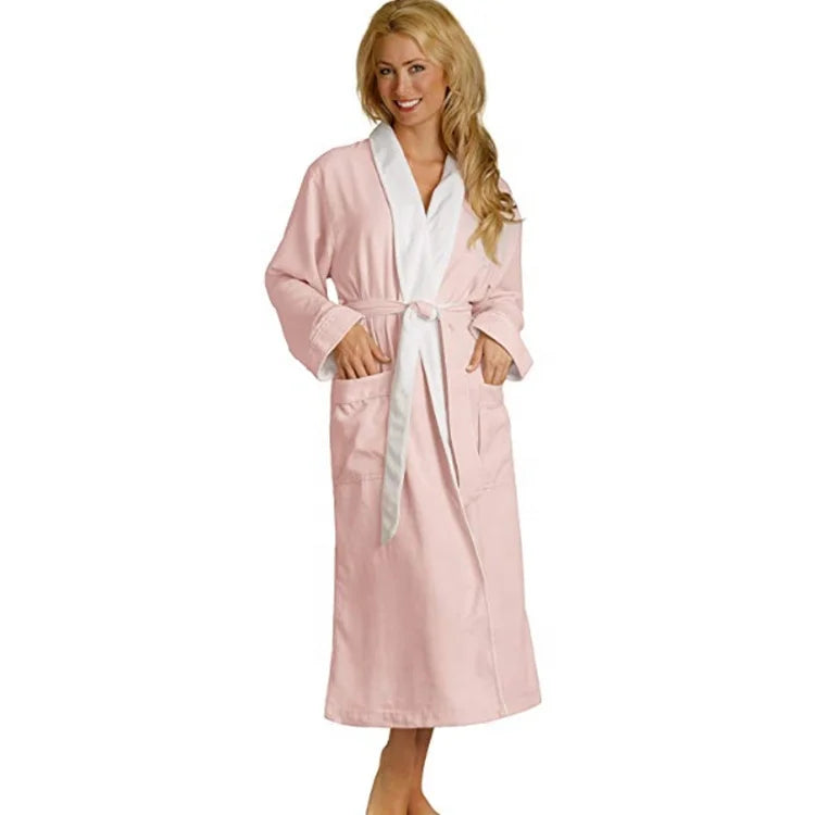 Wholesale Luxury Lapel Collar Peach Skin WithTerry or Fleece Lined Double Layer Microfiber Adult Hotel /Spa Bathrobe