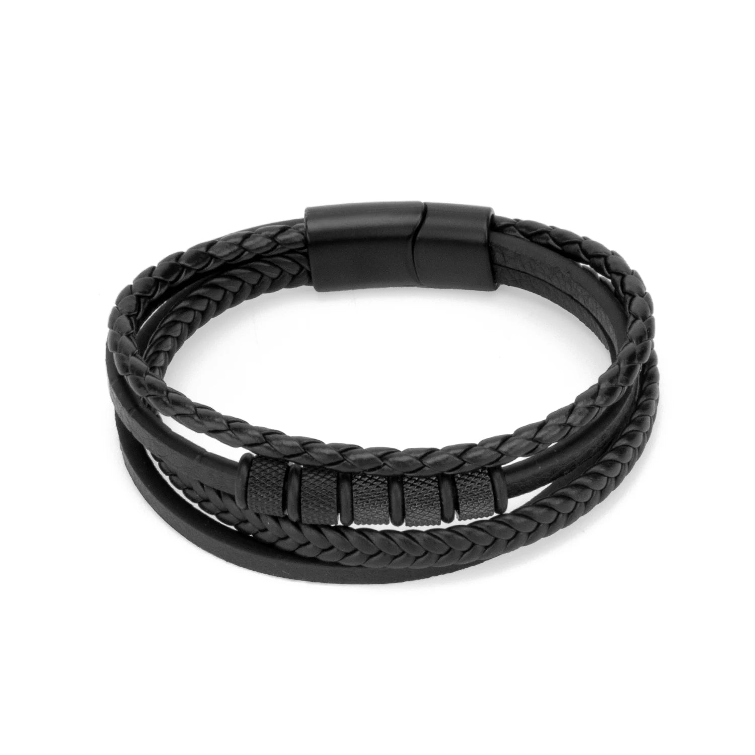Daili Double Black Braided Leather Bracelet Minimalist Style Black Buckle Leather Bracelet Men Fashion Jewelry Accessories