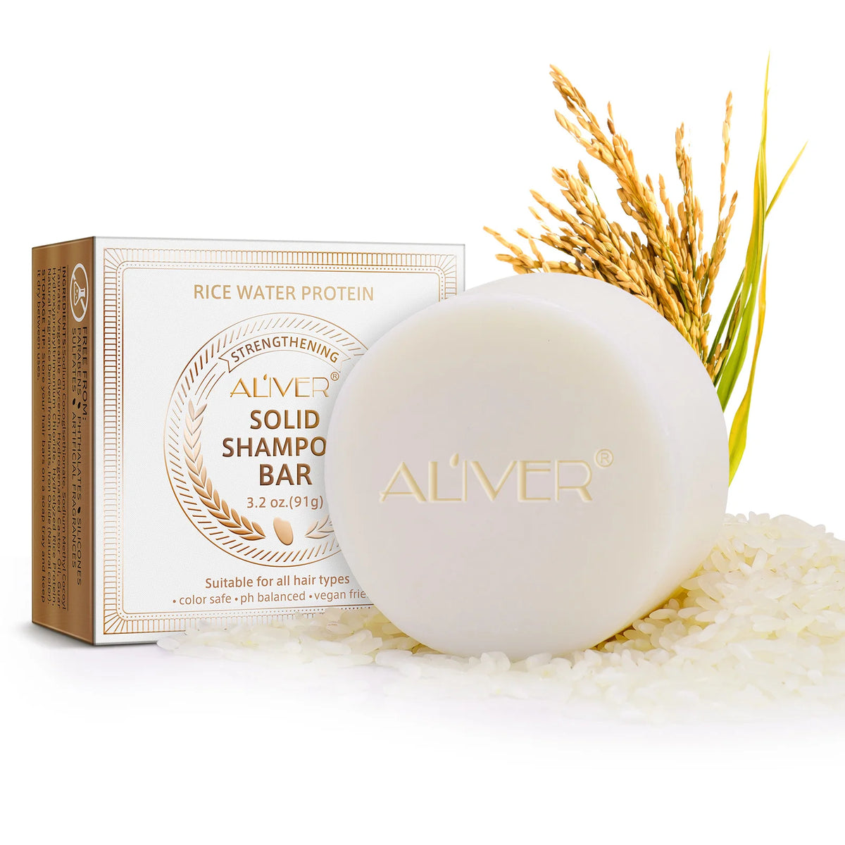ALIVER Private Label Moisturizing Cleaning Solid Shampoo bar Natural White Rice Water Soaprice Milk Collagen Soap