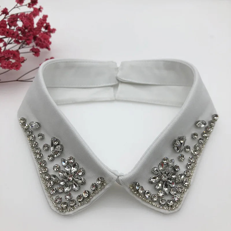 White Detachable Collar Beaded Decoration Half Shirt Collar Shirt