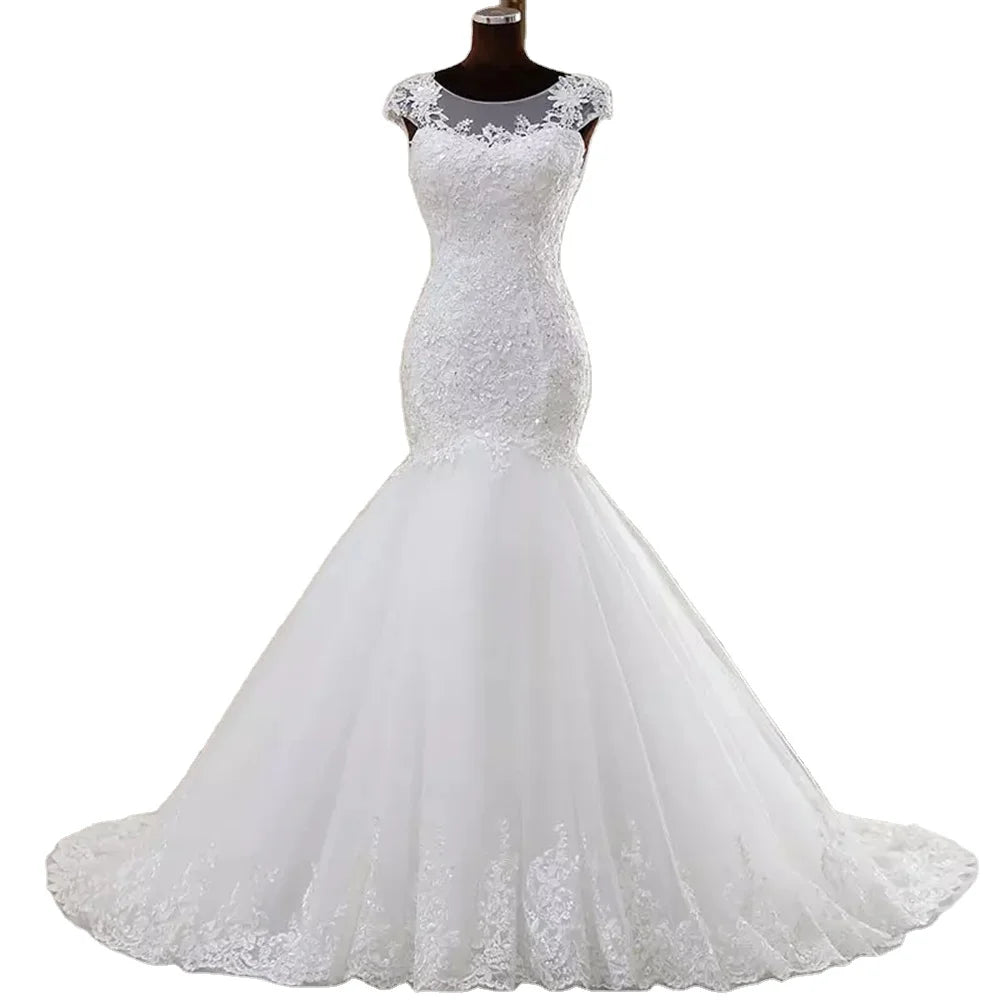 Mermaid Modern Wedding Dress Luxury for Women 2022 Lace White Beaded Sequin Floral Print Long Train Wedding Dress