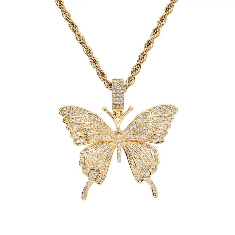 CN178  Small Size Cubic Zircon Butterfly Pendants Women Necklace Men's Hip Hop Necklace Party Jewelry Gift
