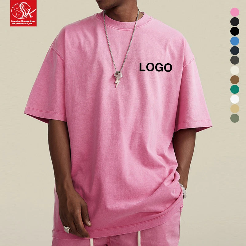 SK 270G Custom Vintage Streetwear Short Sleeve Oversize Tshirt Men's Pure Cotton Heavy Acid Washed Printed Solid Wholesale