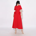 2024 Spring Summer Fashionable Solid Color Waist Slimming Long Dress New Style Neck Stylish Flower Splicing Design Natural
