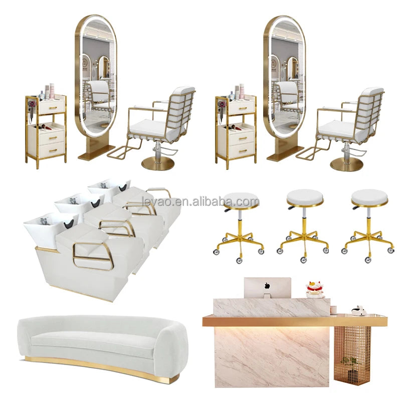 Hair Salon Set Package Furniture Haircut Styling Mirror Station and Barber Chair with Hydraulic Pump and Adjustable Height