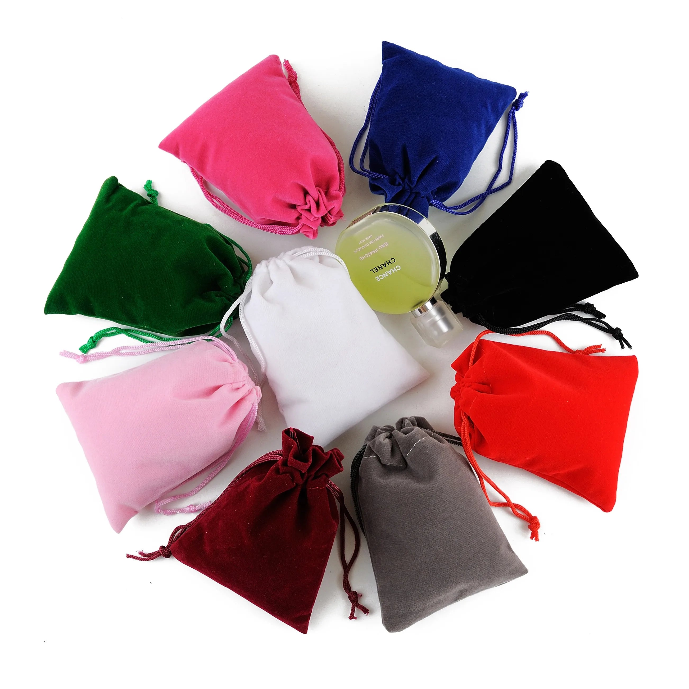 Ready Ship 13X18cm Custom Logo Velvet Pouch Bag Breathable Reusable Drawstring Design Jewelry Watch Storage Polyester Fabric