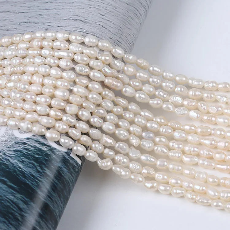 Natural Cultured Freshwater Pearl Beads White AA Grade Rice Shape 4-5mm Third Party Certified for Jewelry Making DIY