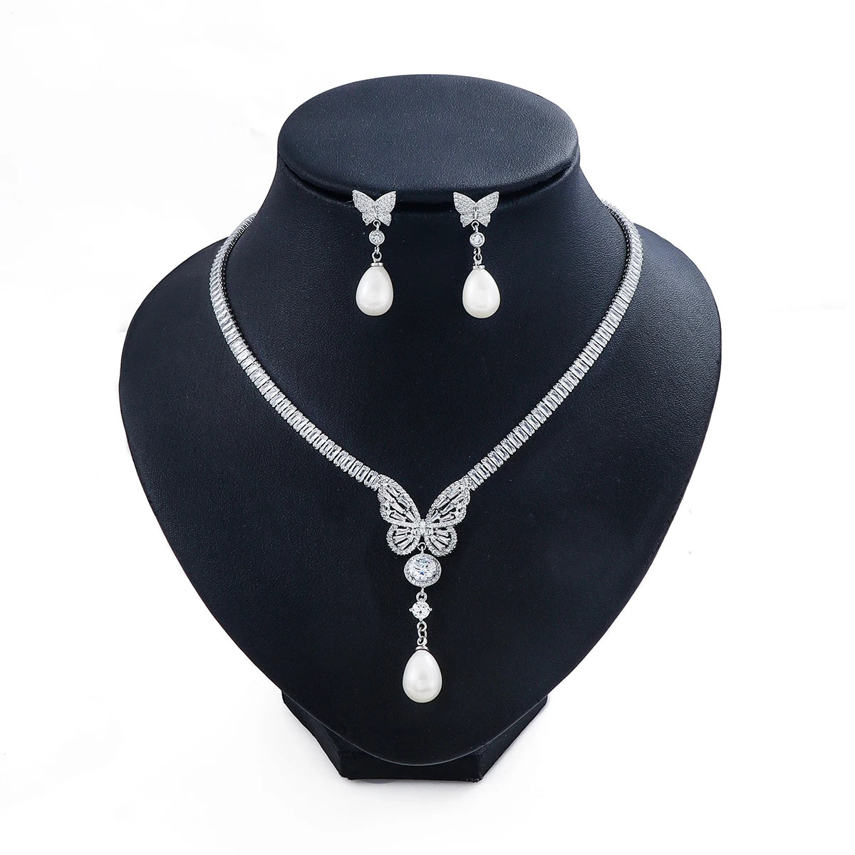 Weiman New Arrival Cubic Zirconia Butterfly V Shape Necklace and Drop Earring Bridal Jewelry Set Wedding Party Prom