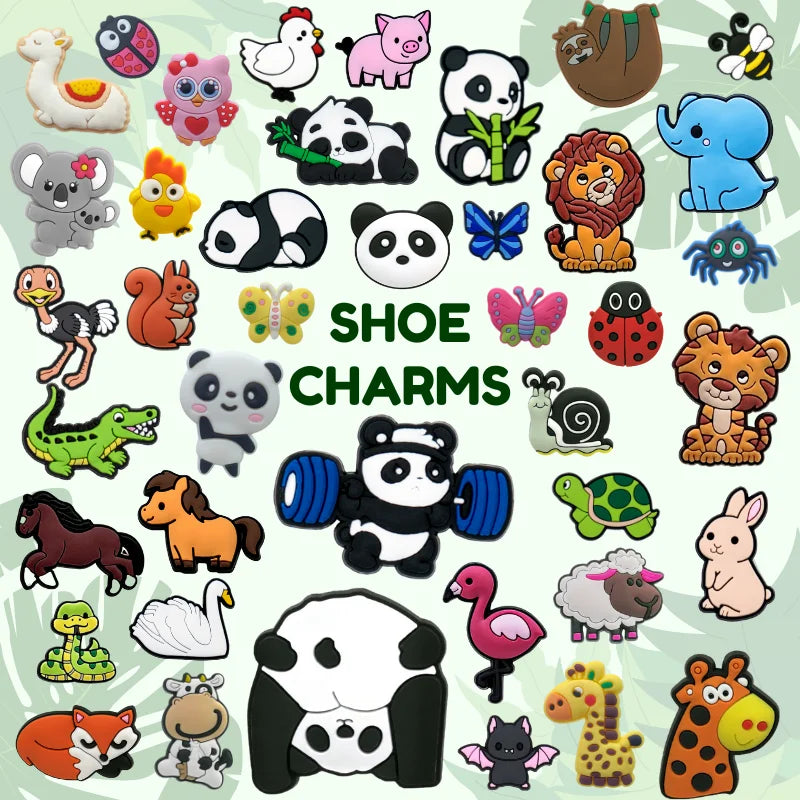 Factory Customised DIY Safari Animal PVC Flex Silicone Clog Buckles Horse Elephant Fox Paw Panda Shoe Charms Clip Bulk
