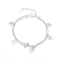 Wholesale Fashion Silver Chain Bracelet Lucky Flower Round Bead Double Layer Four-leaf Clover Bracelet for Women