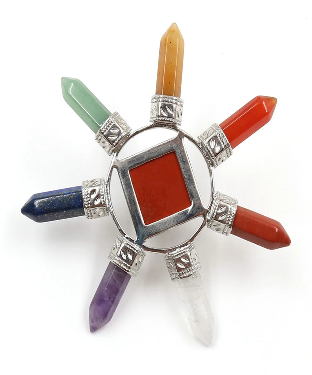7 Chakra Crystal Energy Generator Healing Reiki Point Pyramid Natural Stone Colorful Pyramid Energy Tower Pendant