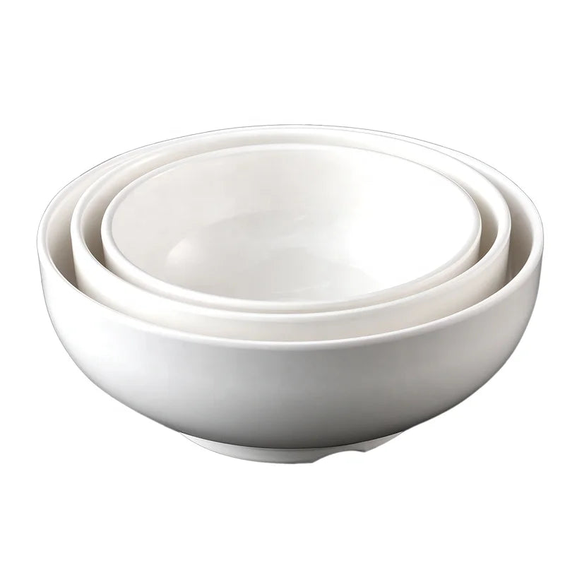 Unbreakable Restaurant Dinnerware Chinese Style Noodle Serving 9 Inch Large White Melamine Salad Bowl
