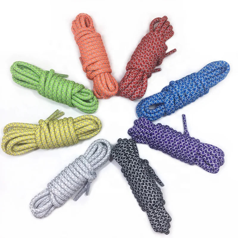 Customizable Multi-Color Reflective Polyester Rope Shoelaces Transparent Plastic Tips 5mm Diameter Unisex Design for Sport