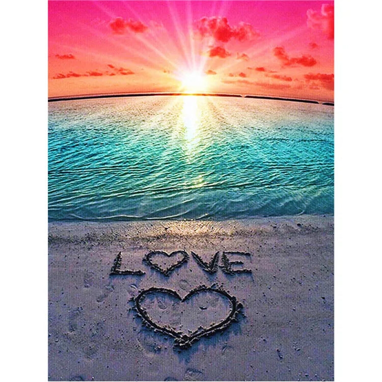 Sun Beach Seascape Love Heart DIY 5D Diamond Painting by Number Kit Fashion Wall Art Canvas Paint Diamond Painting