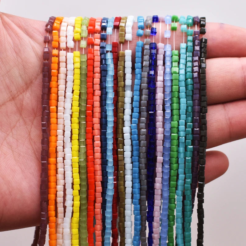 2mm 190pcs/strand Faceted Square Shape Crystal Glass Beads for Jewelry Making Cube Glass Seed Beads Factory Wholesale