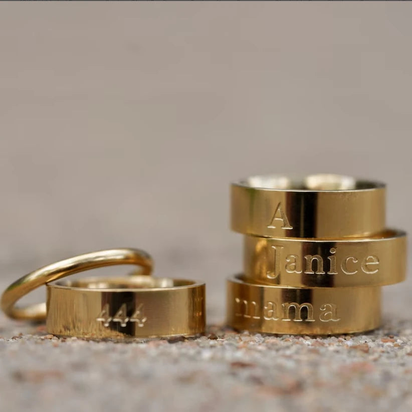2025 Trendy Custom Tarnish Free Jewelry Engraved Word Women Men Band Ring 18k Gold Stainless Steel Inspirational Rings