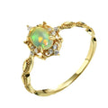 Aimgal Women's Vintage African Natural Opal Geometric Stackable Ring14K Gold-Plated S925 Silver 5A Zircon Fine Jewelry