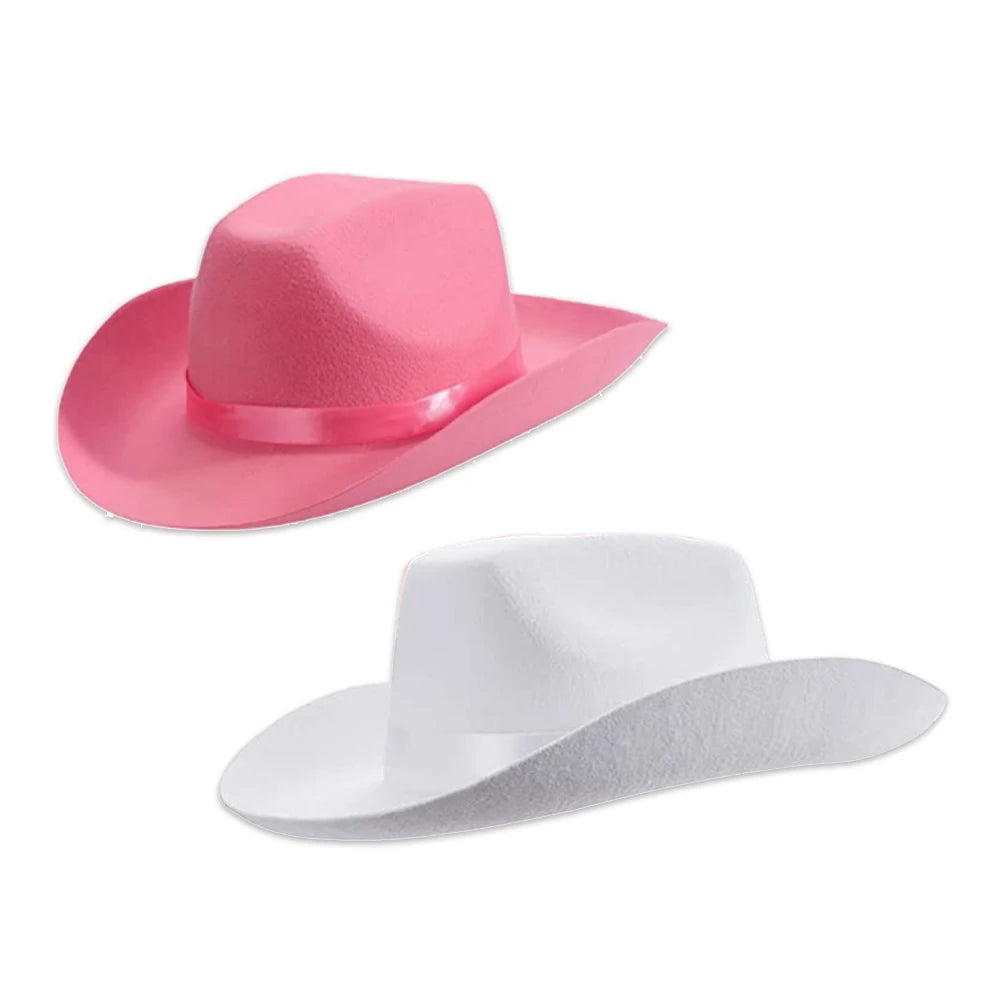 Wild West Western Rodeo Costume Felt Bachelorette Pink White Black Cowgirl Cowboy Hats