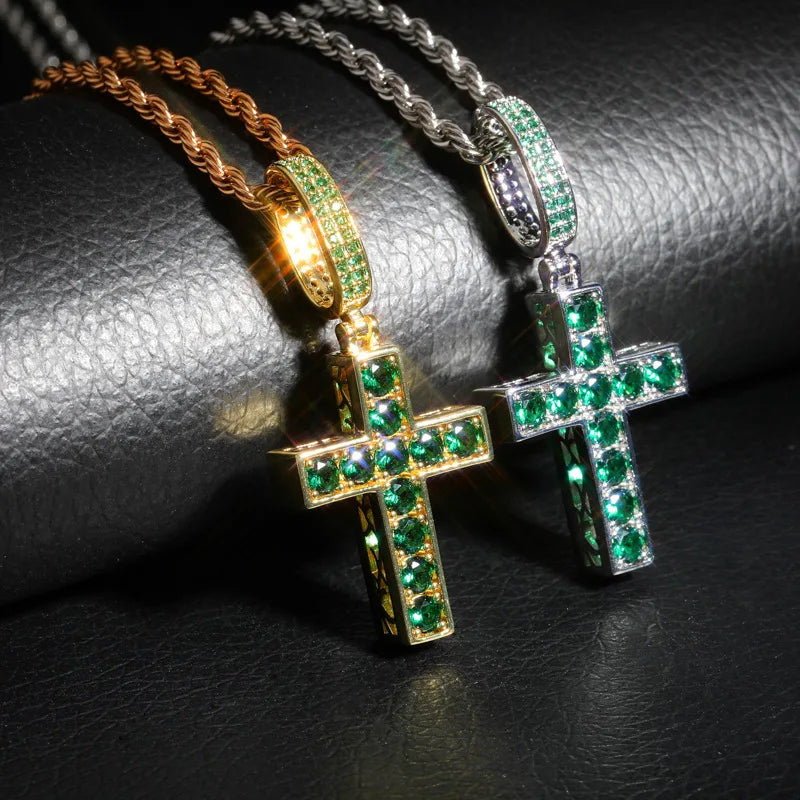 New High Quality Cross Pendant With Color On Both Sides Iced Out CZ Stones Paved Luxury Hip Hop Jewelry Gift For Lovers