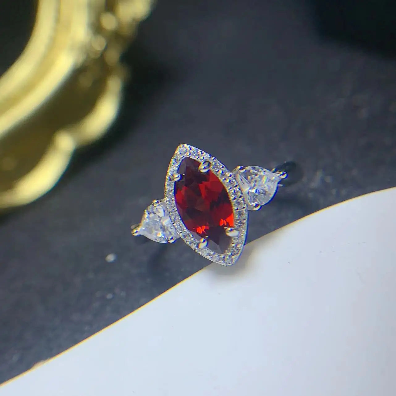 Factory Supply Aesthetic Minimalist 925 Sterling Silver Natural Garnet Water-Proof Rings for Women for Wedding and Party