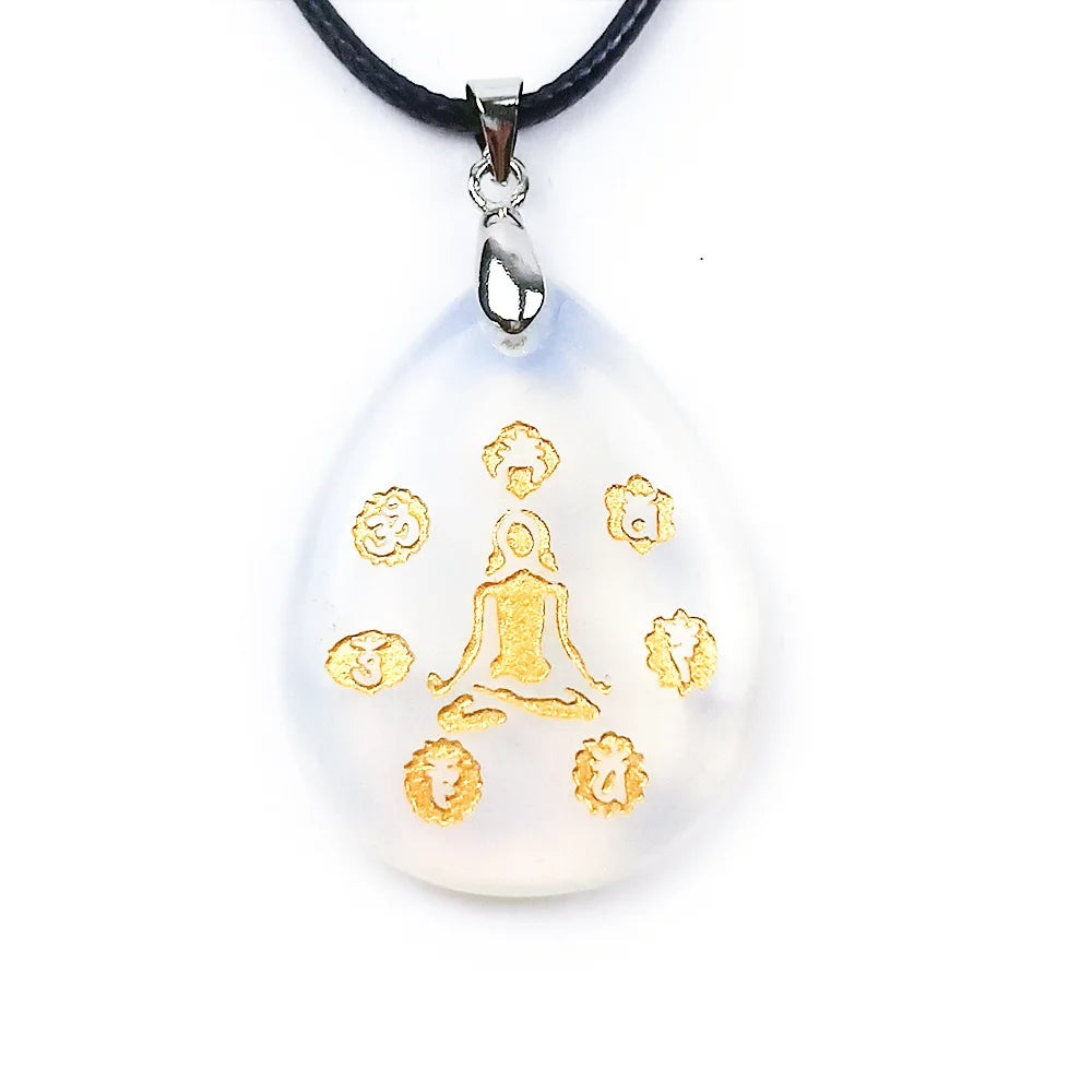 HZ Natural Teardrop Shape pendants carved Opalite Yoga chakra pendant necklace natural crystal Reiki Chakra chakra crystal set gems