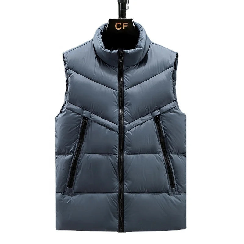 2025 Sleeveless Custom Fake Down Jacket Men Winter Outdoor Puffer Jacketswholesale Unisex Big Size Zip up Vest