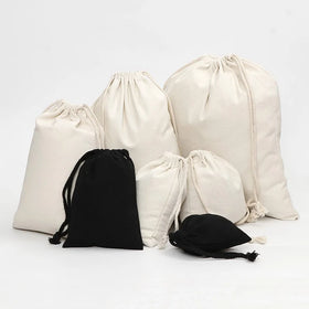 Custom Eco-Friendly Cotton Pouch Screen-Printed Small White Canvas Drawstring Bag for Shoes & Clothing Packaging & Bracelets